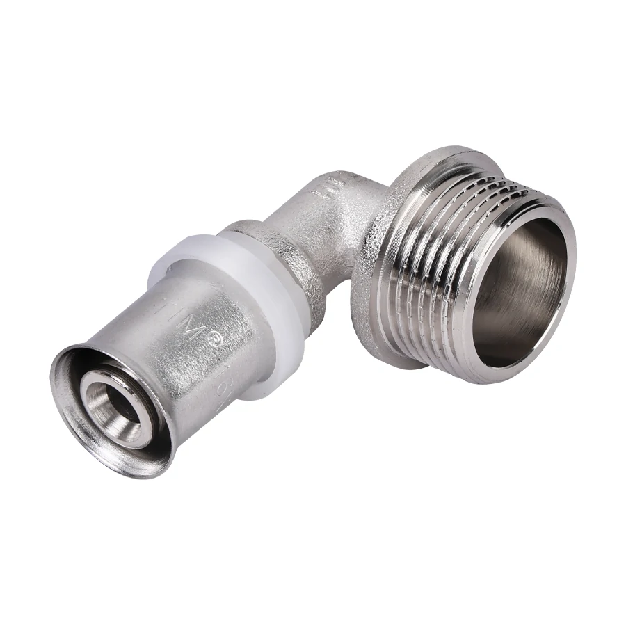 Пресс-фитинг -угольник с переходом на наружную резьбу (никелированный) 20*1/2M