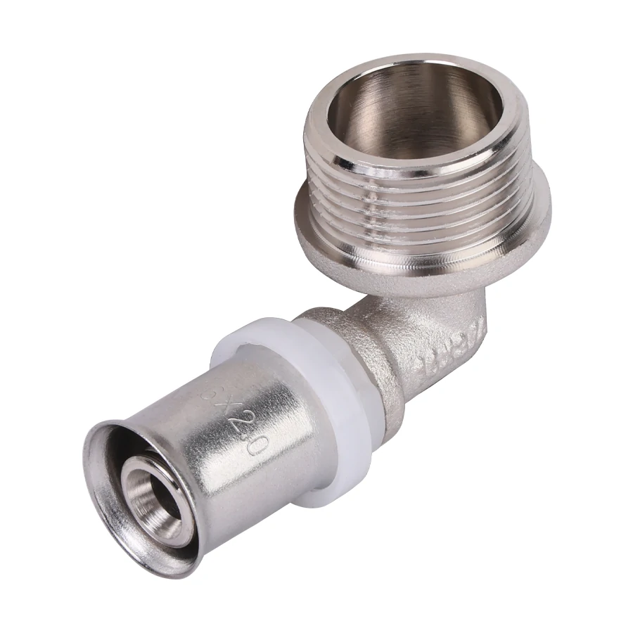 Пресс-фитинг -угольник с переходом на наружную резьбу (никелированный) 20*1/2M
