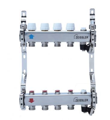 Коллекторный блок из нерж стали с настроечными, термостат, дрен клапанами и воздухоотв 12 выходов