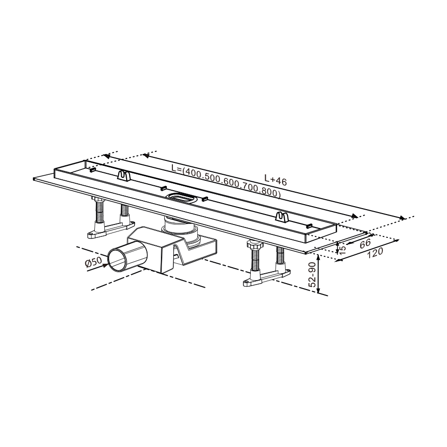 Водоотводящий желоб с двухсторонней решеткой горизонтальный сток Evolux Plus 800*70