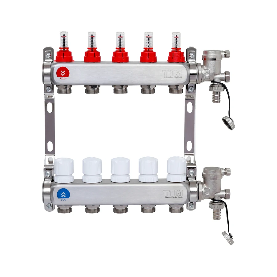 Коллекторный блок из нержавеющей стали с регулирующими клапанами и расходомерами 1*3/4 ЕК - 7 выходо
