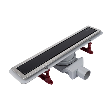 Трап для душа, решетка полная или под плитку, Evolux Glass (черное стекло) 70*500