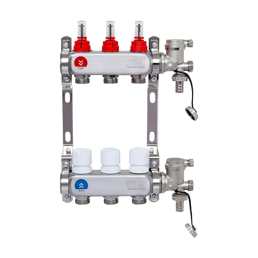 Коллекторный блок из нержавеющей стали с регулирующими клапанами и расходомерами 1*3/4 ЕК - 12 выход