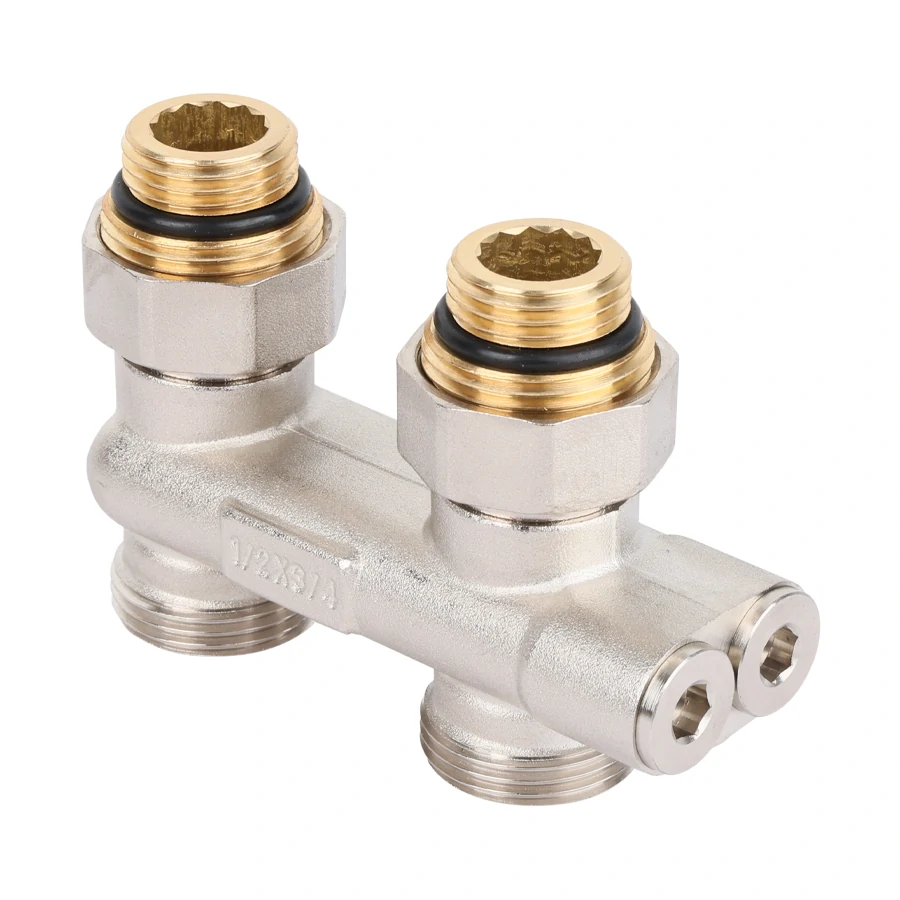 Узел прямой перекрёстный НВ радиаторный со встроенными запорными вентилями, с ниппелями 1/2*3/4Е