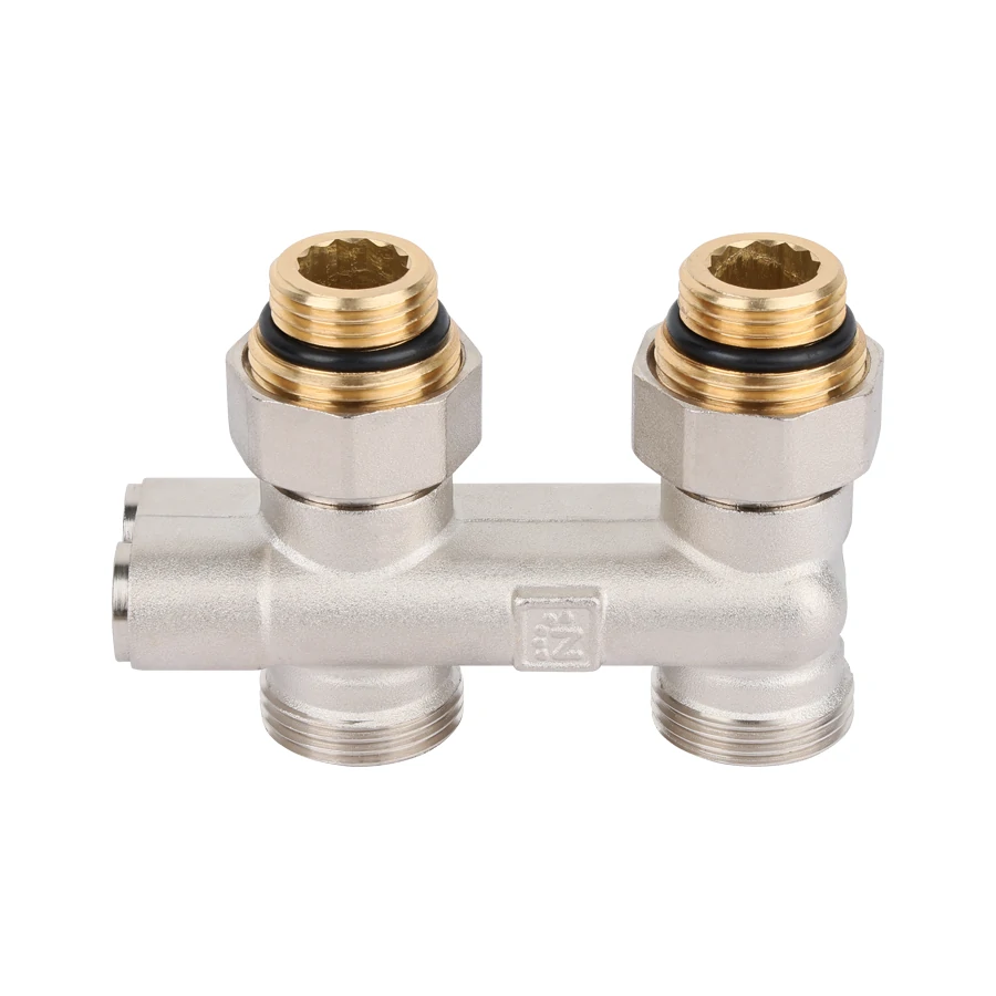 Узел прямой перекрёстный НВ радиаторный со встроенными запорными вентилями, с ниппелями 1/2*3/4Е