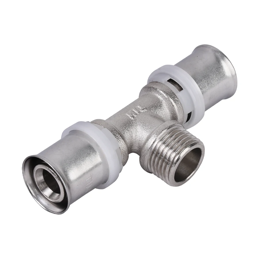 Пресс-фитинг. Тройник  никелированный 26 * 3/4