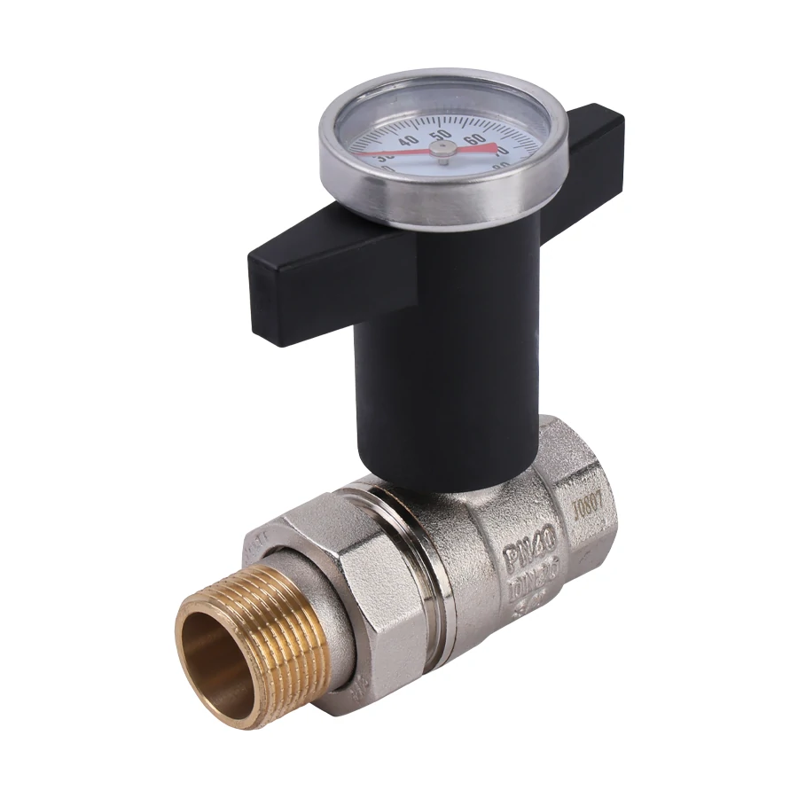 Кран шаровой с накидной гайкой ,  c термометром 1