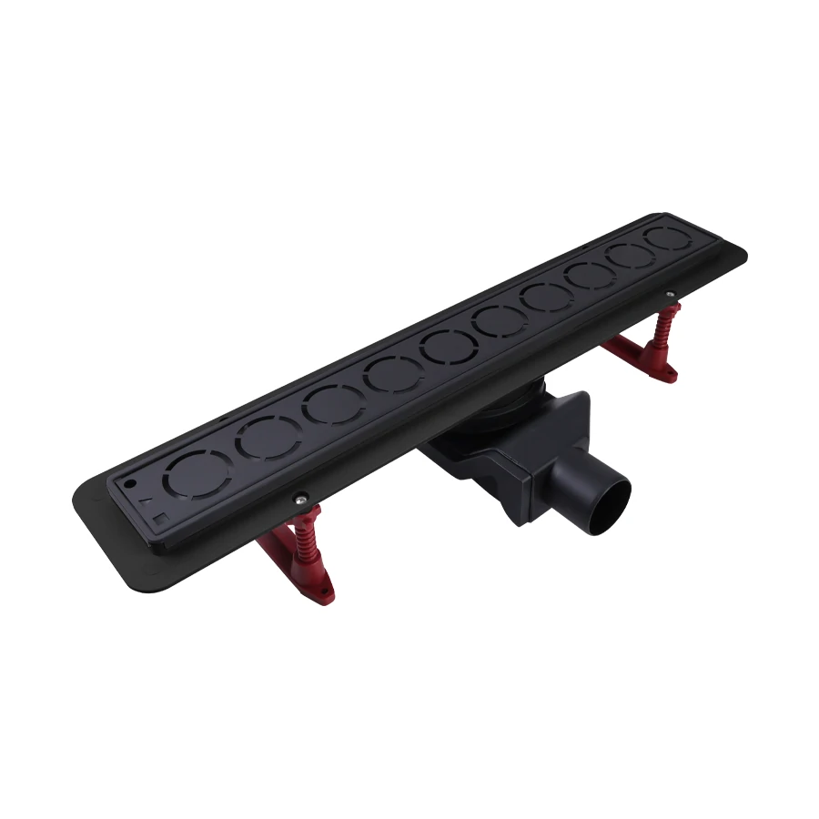 Душевой лоток с решеткой, (сухой +гидрозатвор),черный матовый  500*70