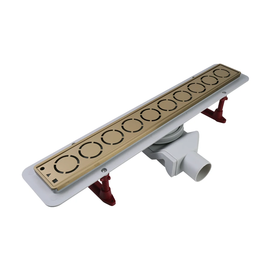 Душевой лоток с решеткой, (сухой +гидрозатвор), золотой сатин 600*70