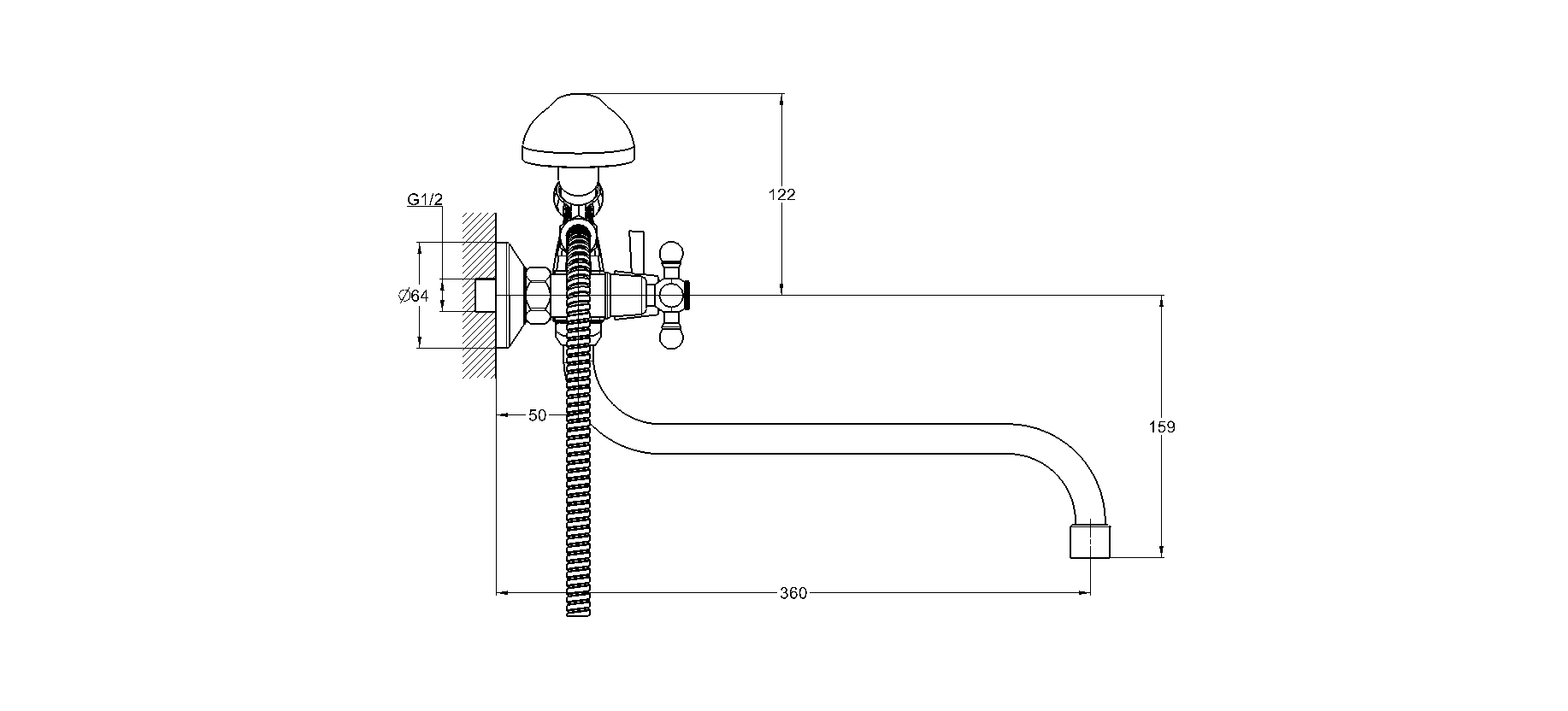 Смеситель для ванны 2-Х с изливом 3/8 резина. JML7-A605