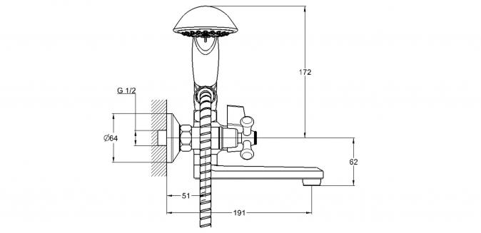 Смеситель для ванны 2-Х с литым изливом картр. перекл. QML3-A827
