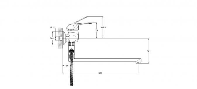 Смеситель для ванны 1-Х с длинным изливом Ф40 KLO7-B048