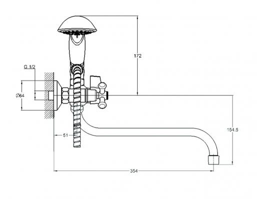 Смеситель для ванны 2-Х с длинным изливом картр. перекл. QML7-A827