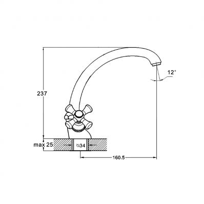 Смеситель для кухни 2-Х, шпилька QMT4-B722