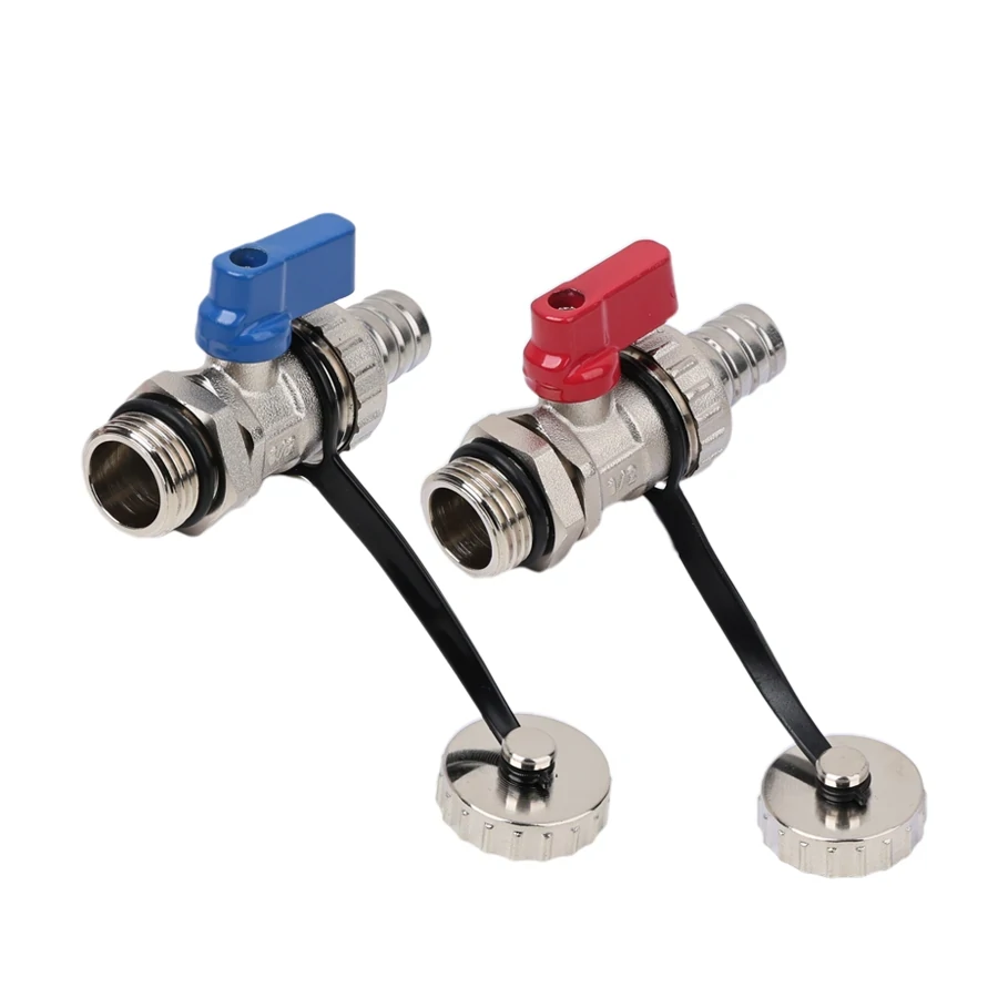 Дренажный кран+штуцер, красная и синяя ручка