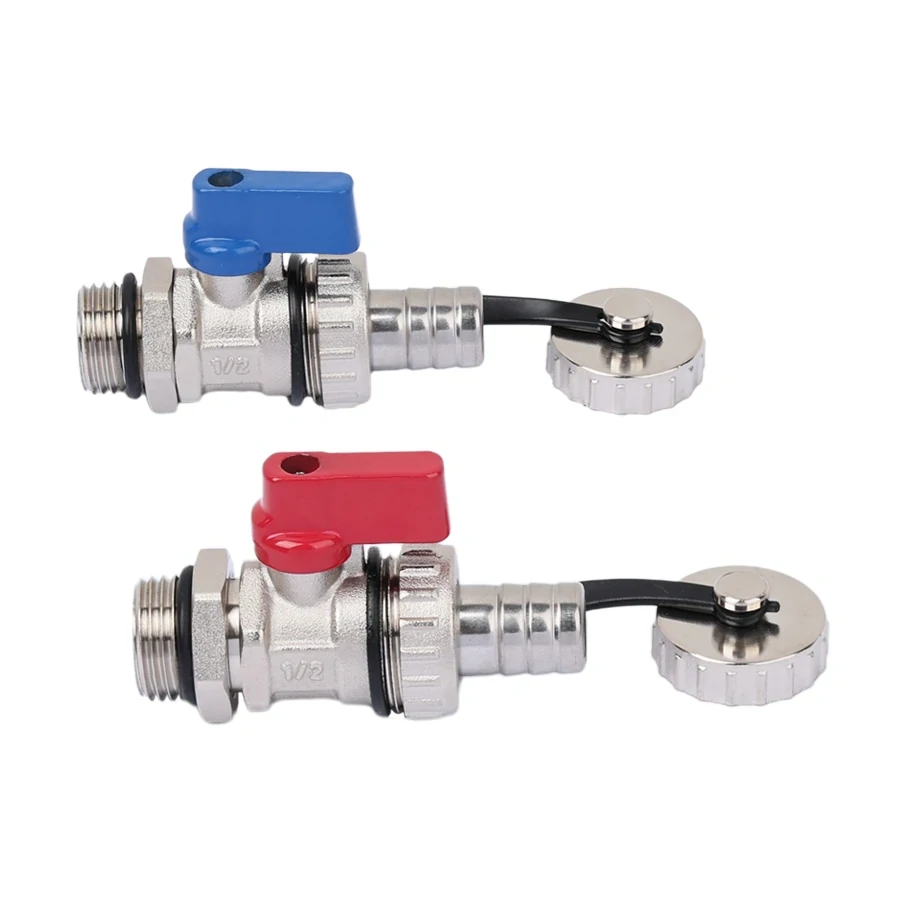 Дренажный кран+штуцер, красная и синяя ручка