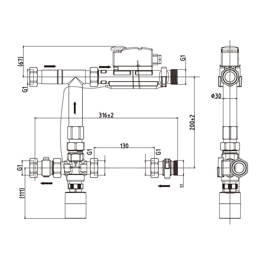 Насосно-смесительный узел для систем отопления, с возможностью регулировки установочного расстояния