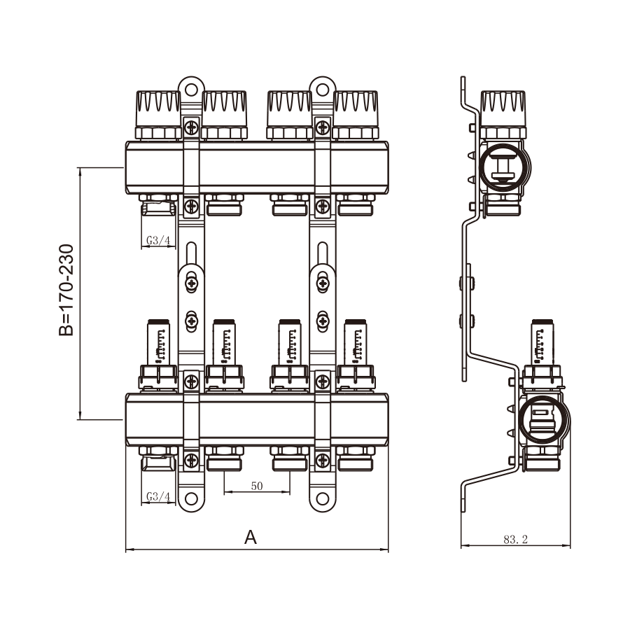 Коллекторная группа 1", 10 ходов, латунный корпус, без кранов и нак-ков