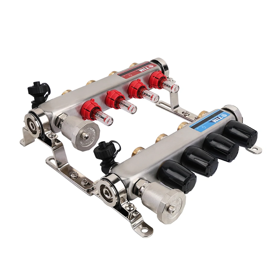 Коллекторная группа 1", 2 ходов, нержавеющий корпус, "КВАДРАТ" с расходомерами