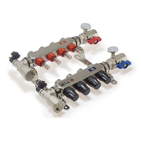 Коллекторная группа 1", 7 ходов, нержавеющий корпус, "КВАДРАТ" с расходомерами