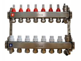 Коллектор стальной для отопления c расходомерами на 7 контуров с еврoконусами d16 (2.0) HSW2007e