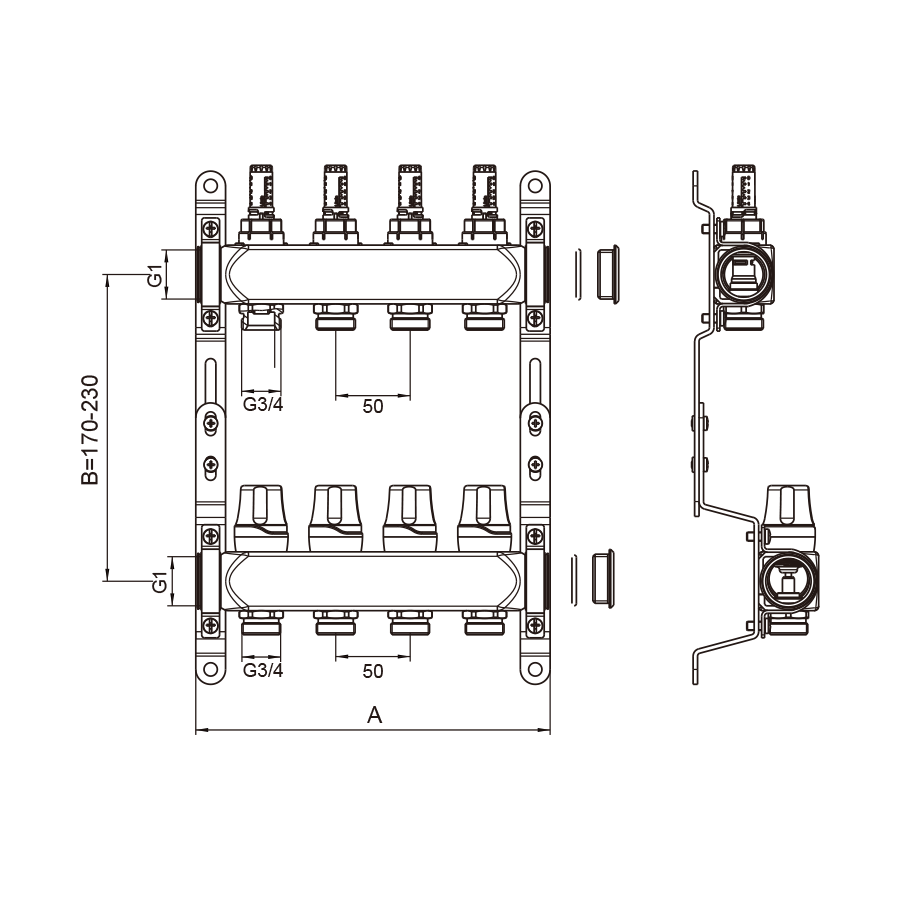 Коллекторная группа упрощеный вариант "КВАДРАТ", из нержавеющей стали, 1", 8 ходов