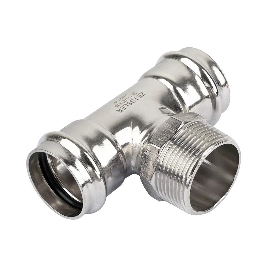 Пресс-тройник из нержавеющей стали с наружной резьбой 28*1/2*28