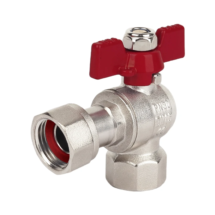 Кран шаровой угловой с накидной гайкой и внутренней резьбой 3/4