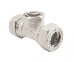 Тройник труба - вн. резьба - труба (никелированный)  15*1/2