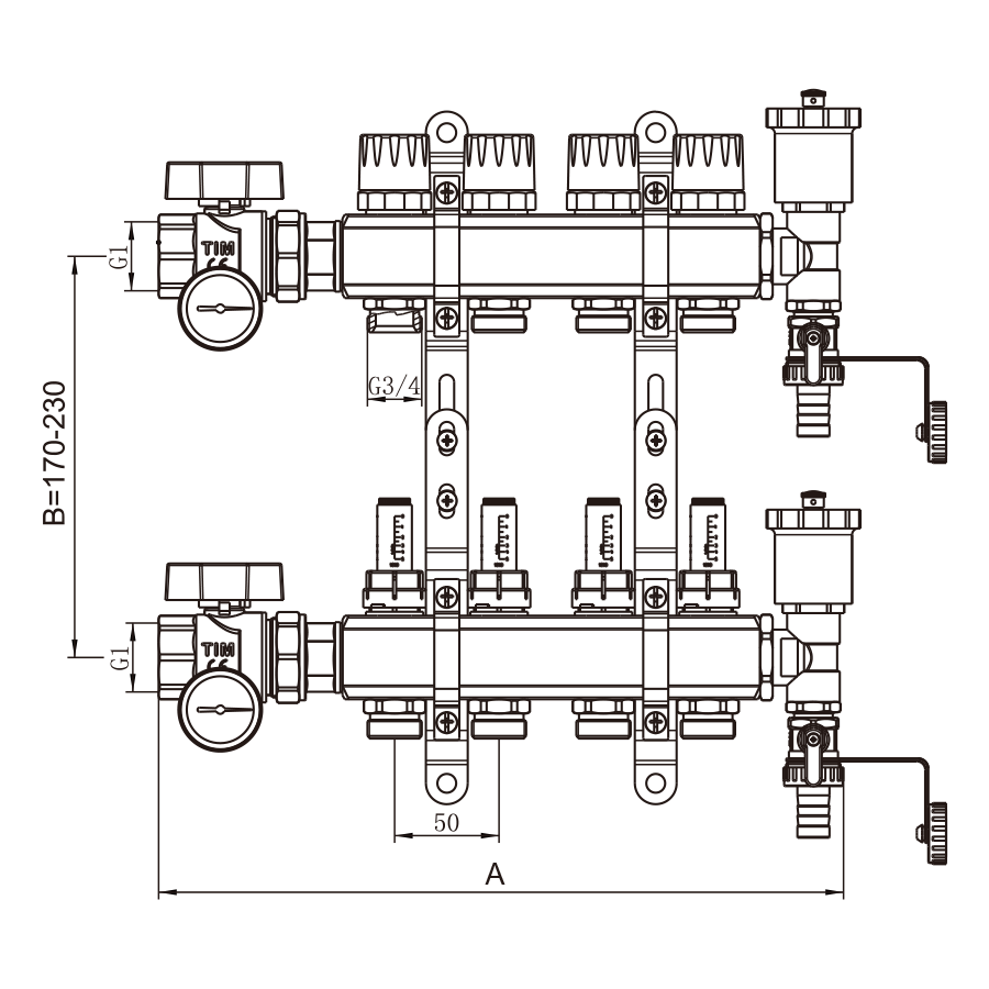 Коллекторная группа 1", 8 вых, латунный корпус